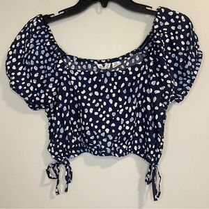 Roxy Women's Indigo Wild Dots Dear Amor Puff Short Sleeve Crop Top Size S NWOT